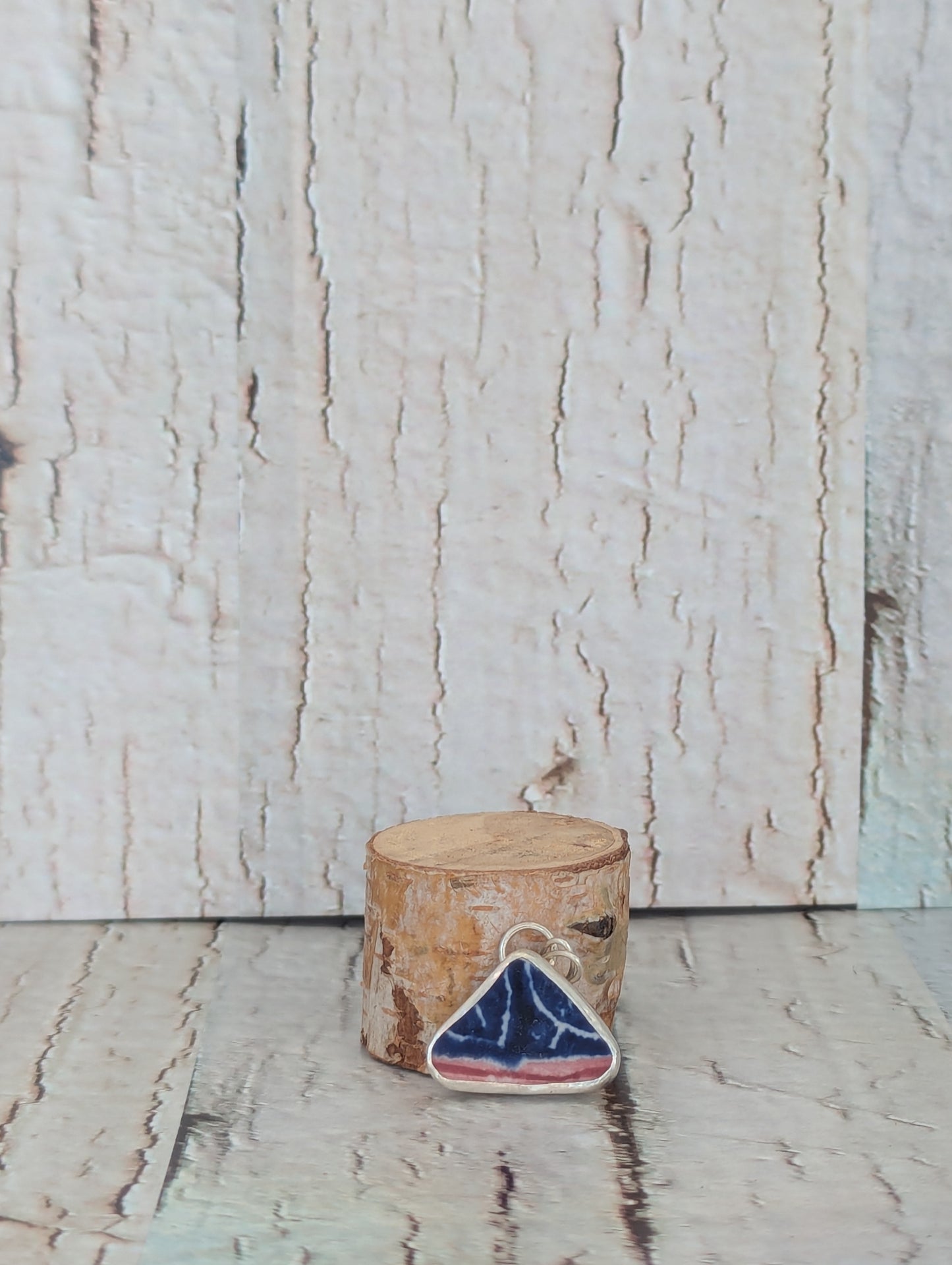 Red and Blue Sea Glass Pottery Pendant