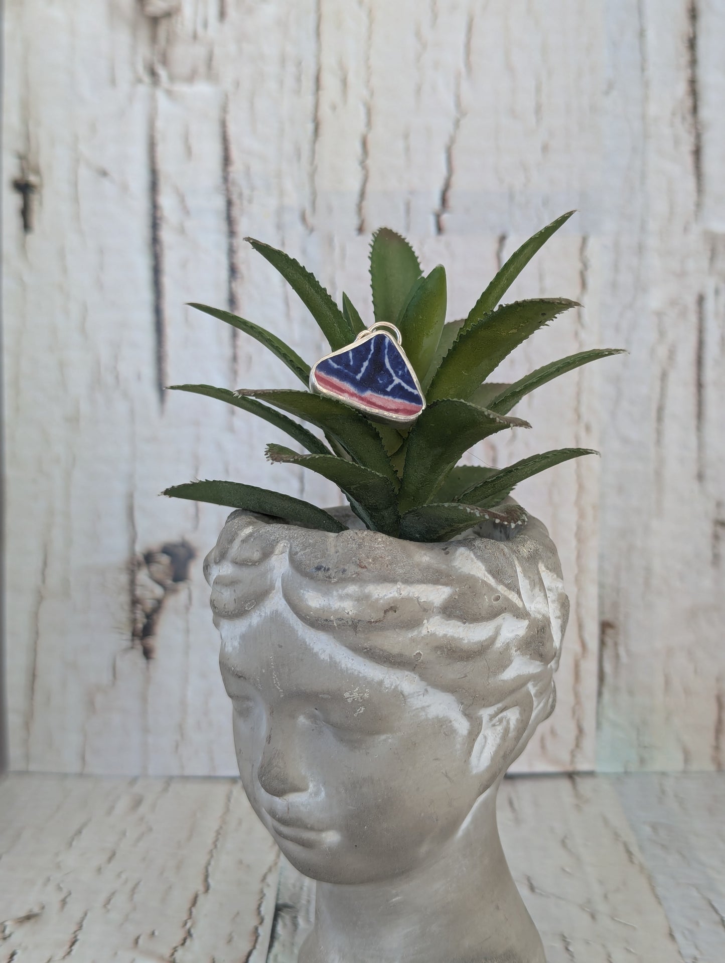 Red and Blue Sea Glass Pottery Pendant