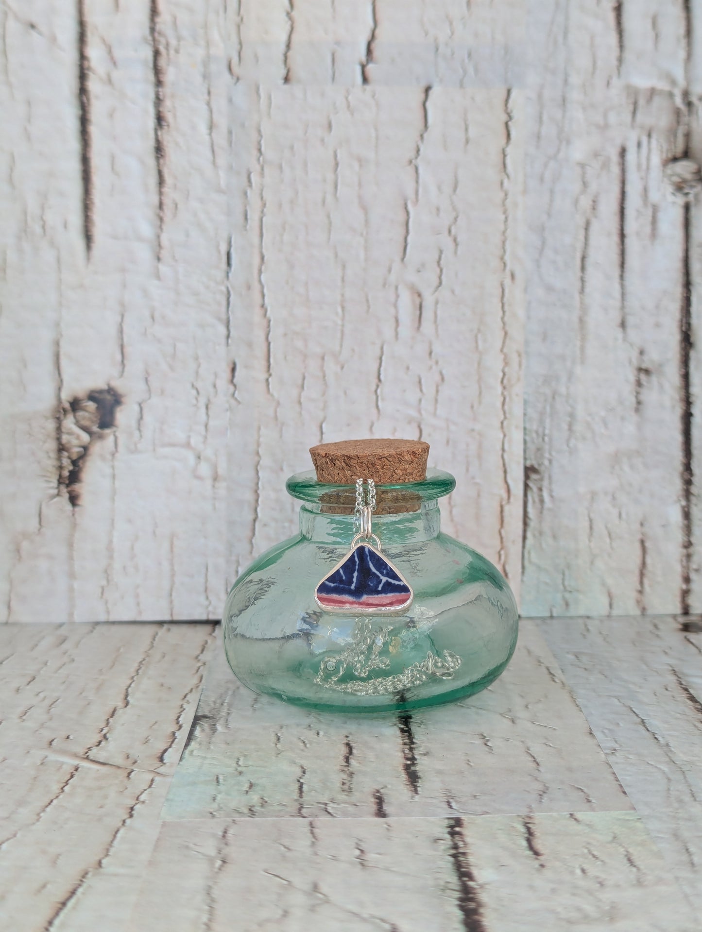 Red and Blue Sea Glass Pottery Pendant