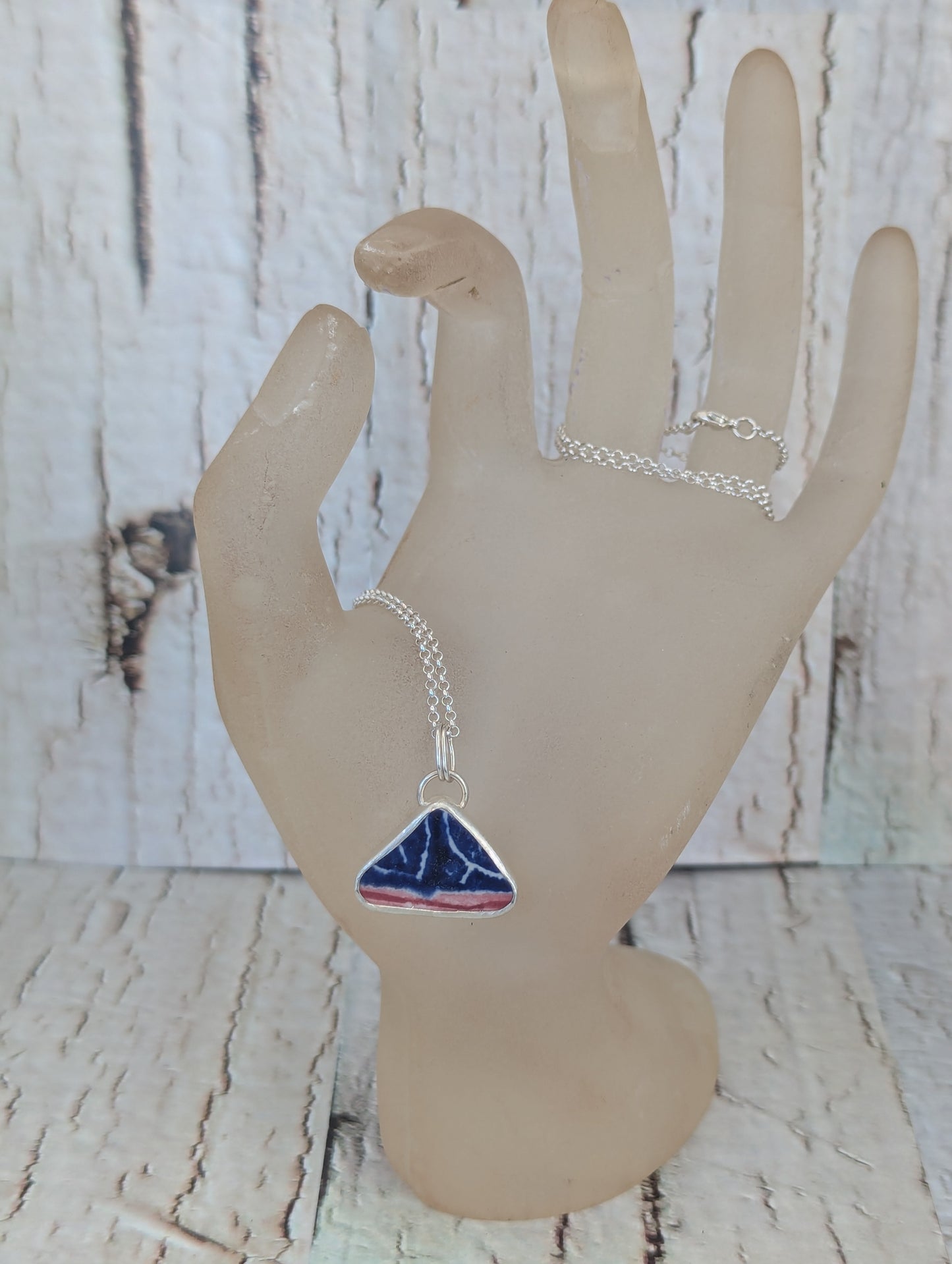 Red and Blue Sea Glass Pottery Pendant