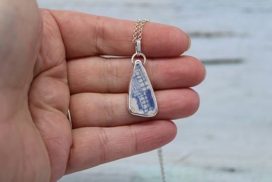 White And Blue Sea Pottery Necklace