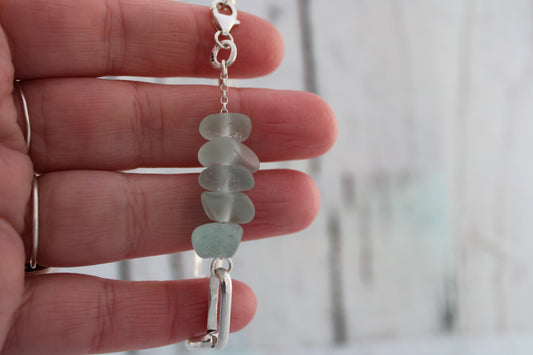 Paperclip Chain and Sea Glass Bracelet