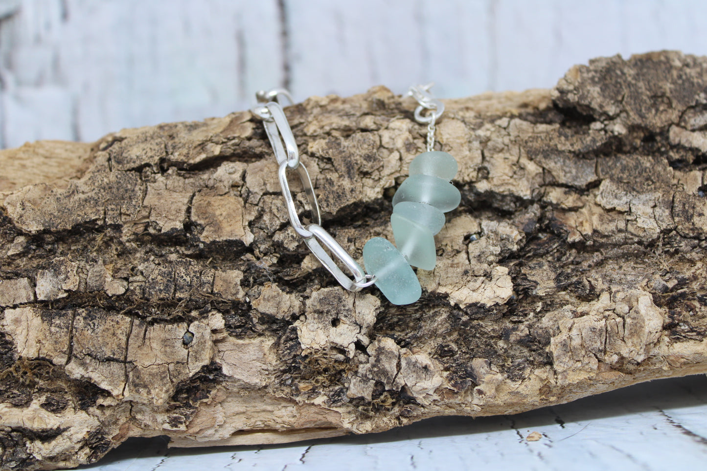 Paperclip Chain and Sea Glass Bracelet