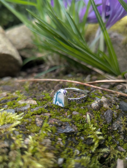 Teal and White Sea Pottery Ring
