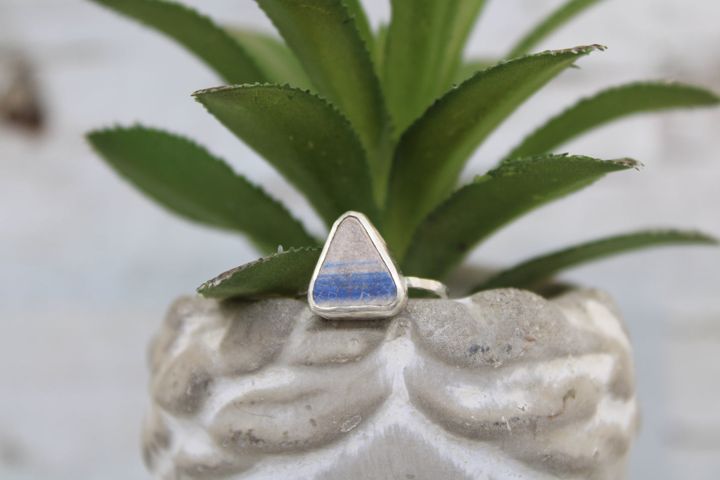 Blue and White Sea Pottery Ring