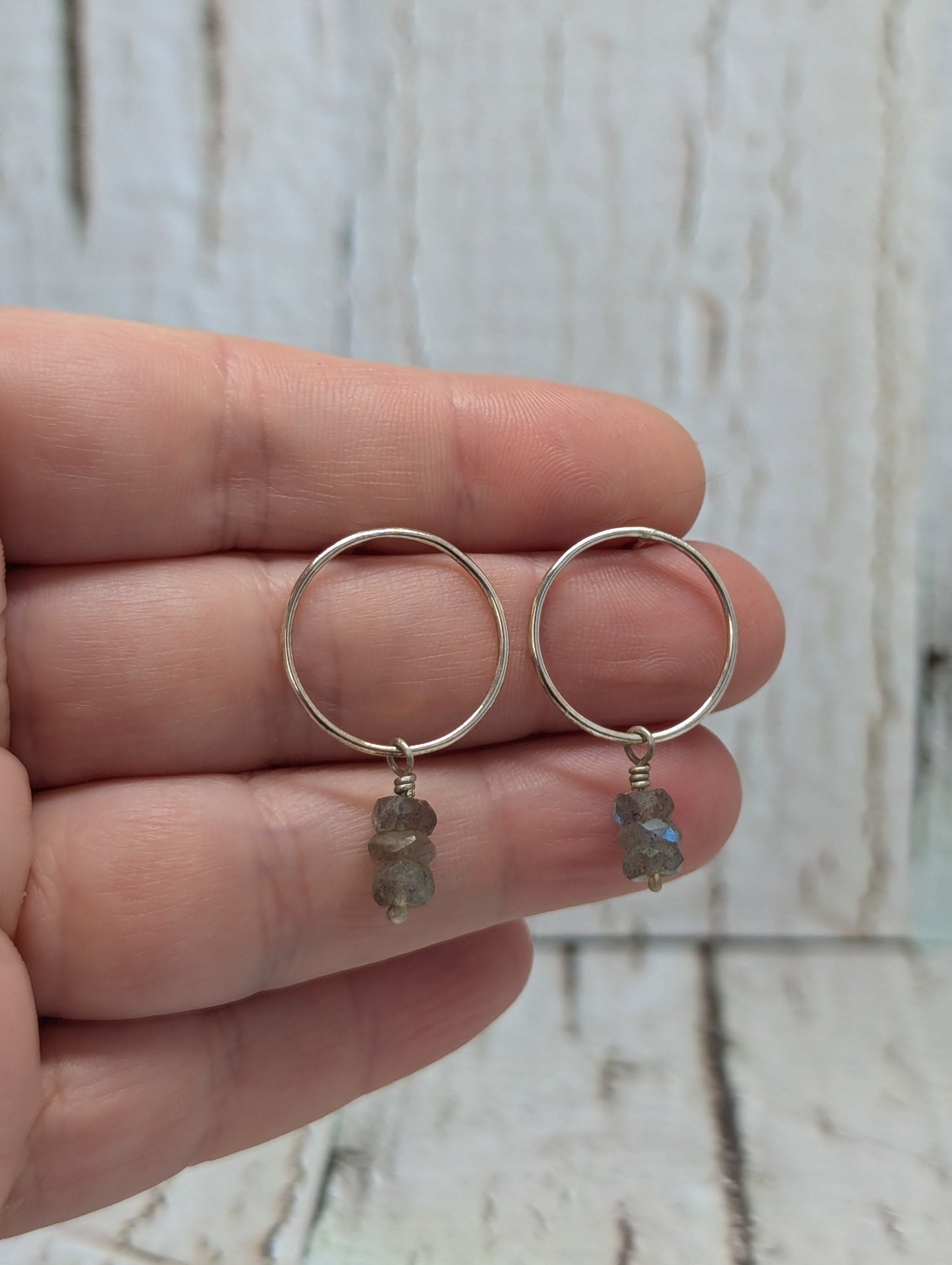 Circle Studs With Labradorite Beads