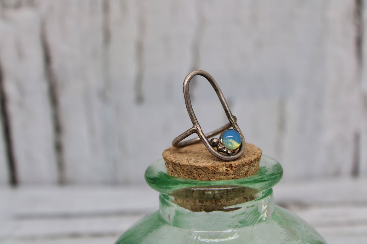 Open Oval Ring with Opal (Imitation)