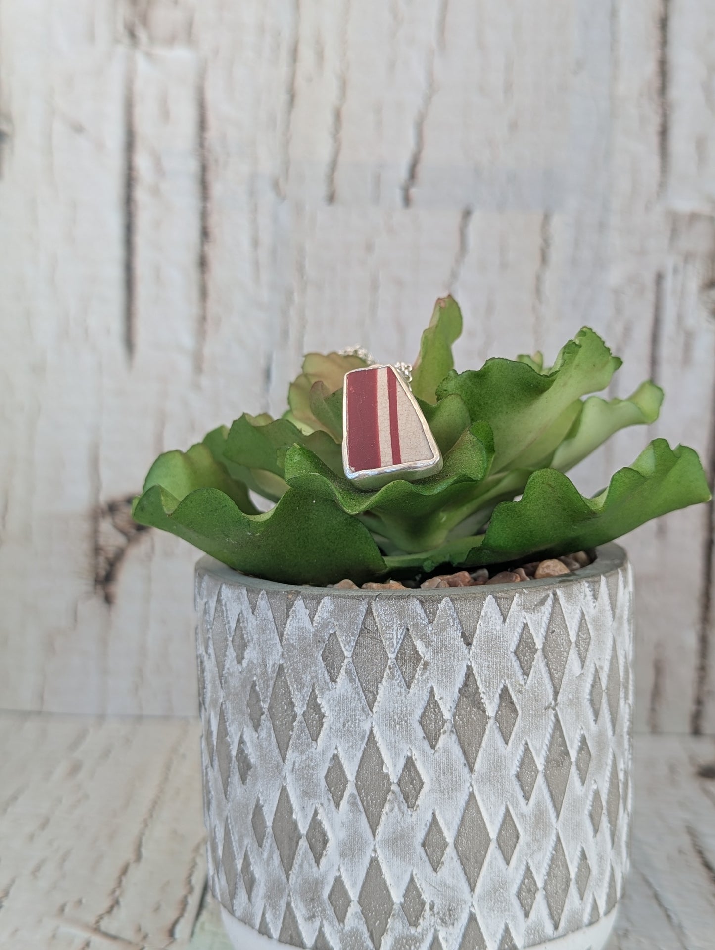 Red Striped Sea Pottery Pendant