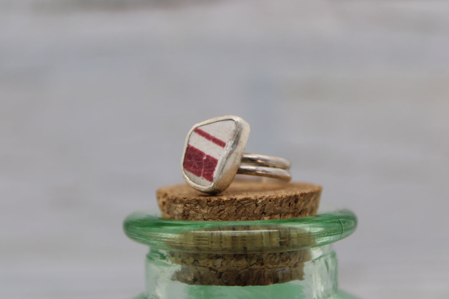 Red and White Sea Pottery Ring