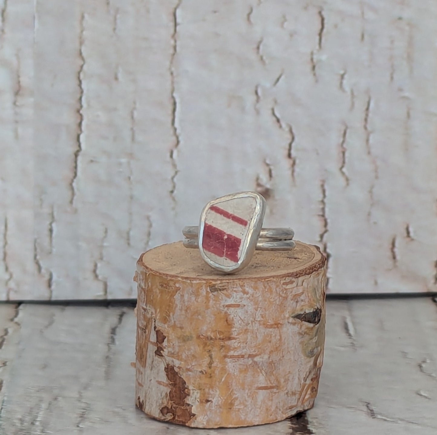 Red and White Sea Pottery Ring