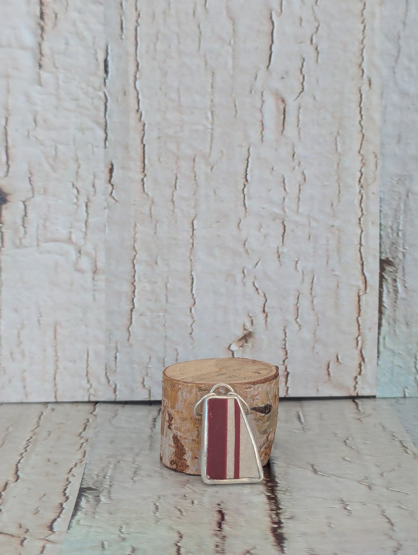 Red Striped Sea Pottery Pendant