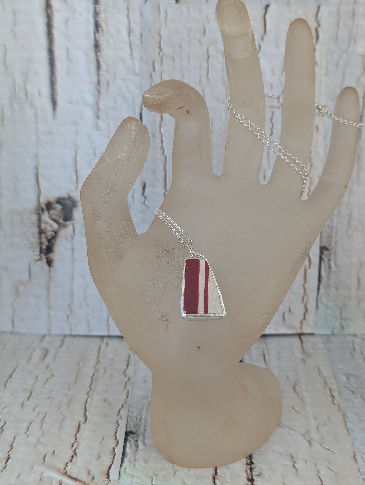 Red Striped Sea Pottery Pendant