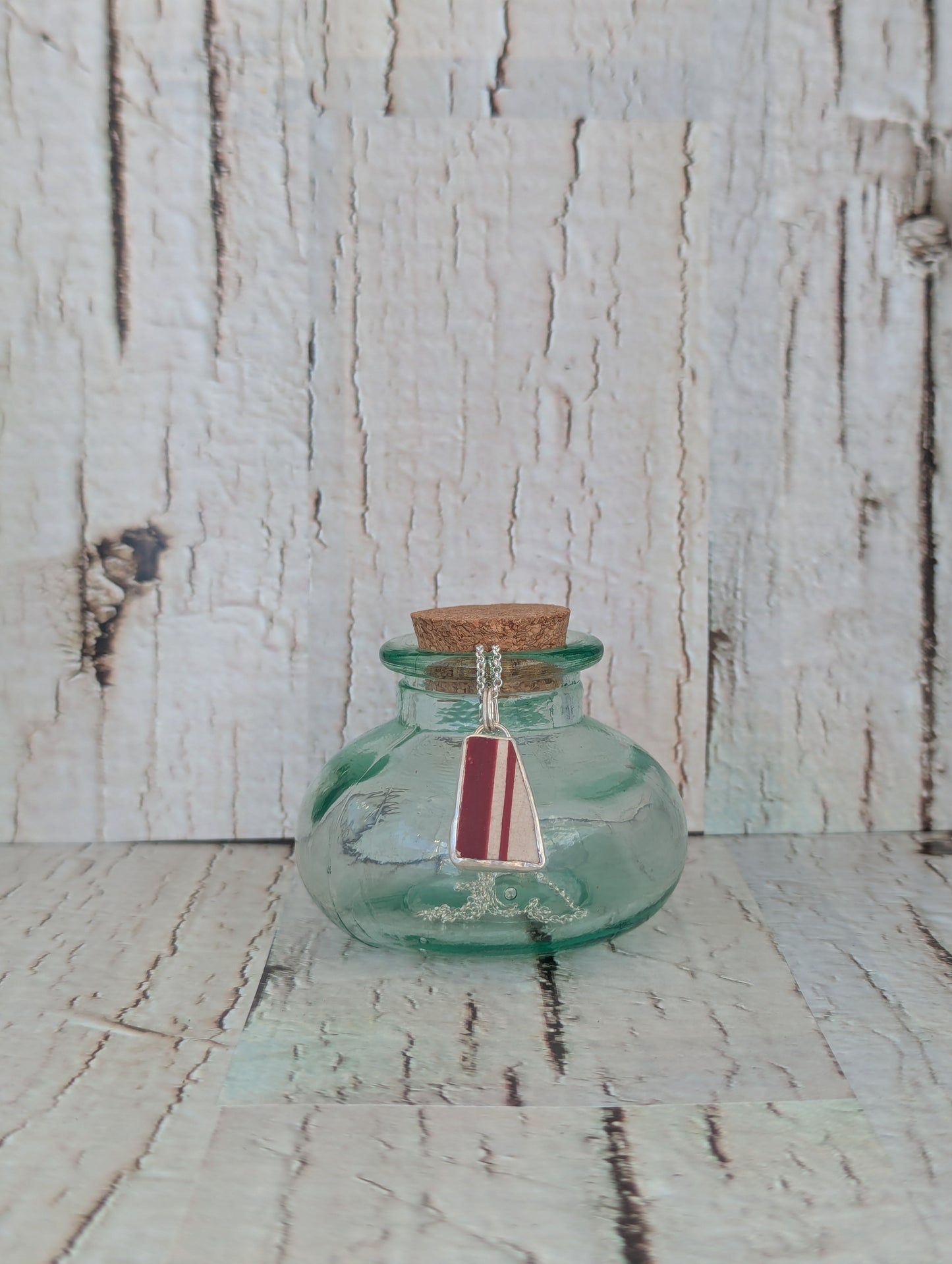 Red Striped Sea Pottery Pendant