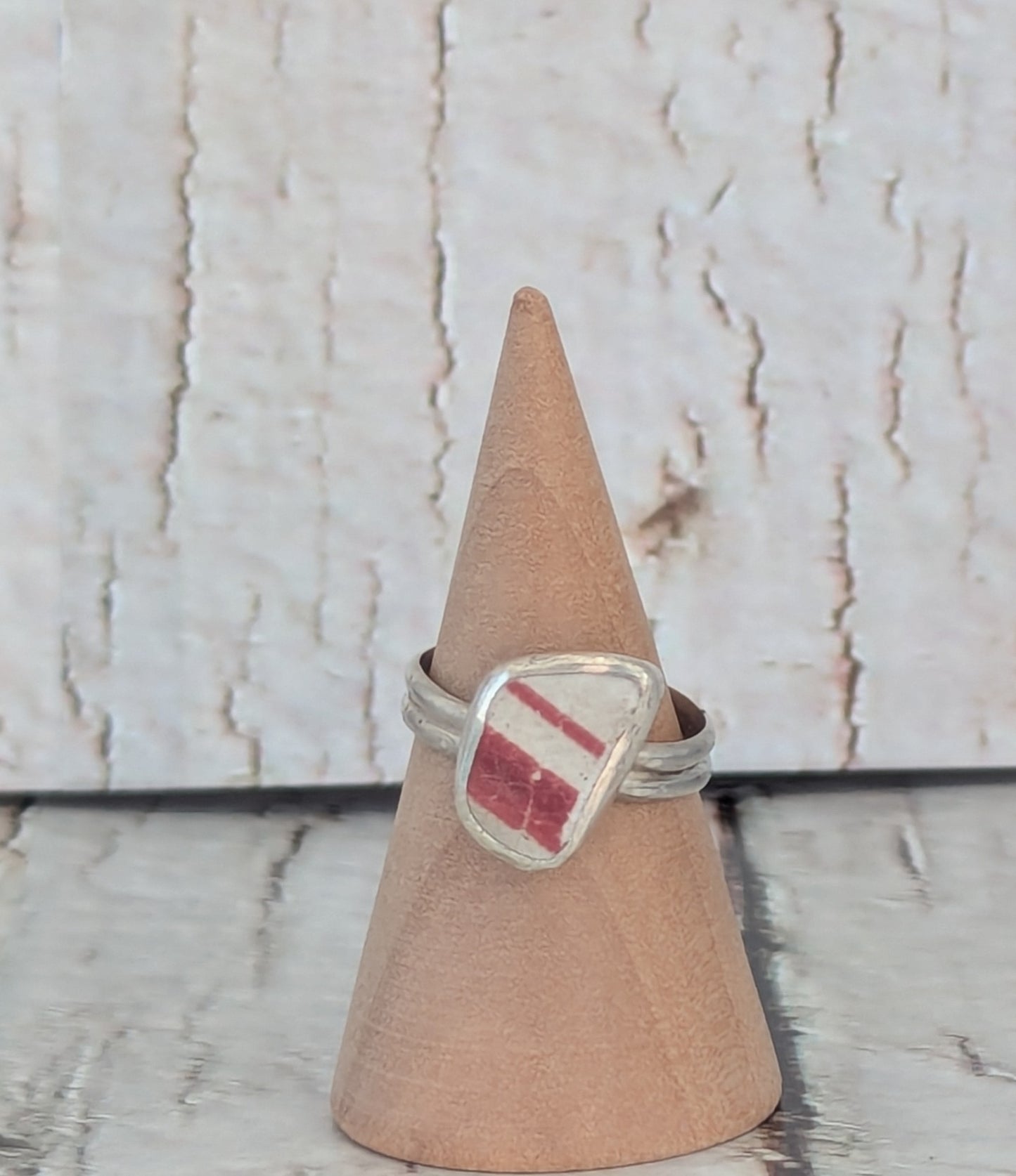 Red and White Sea Pottery Ring