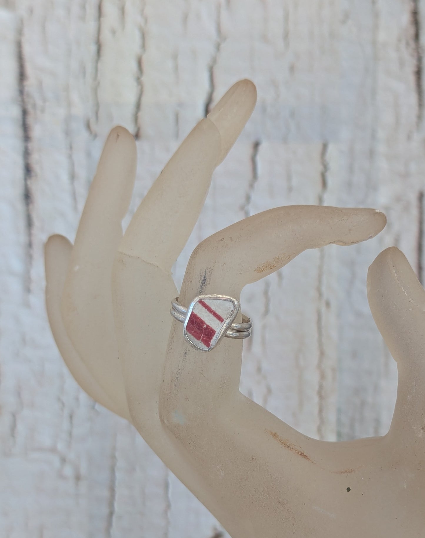 Red and White Sea Pottery Ring