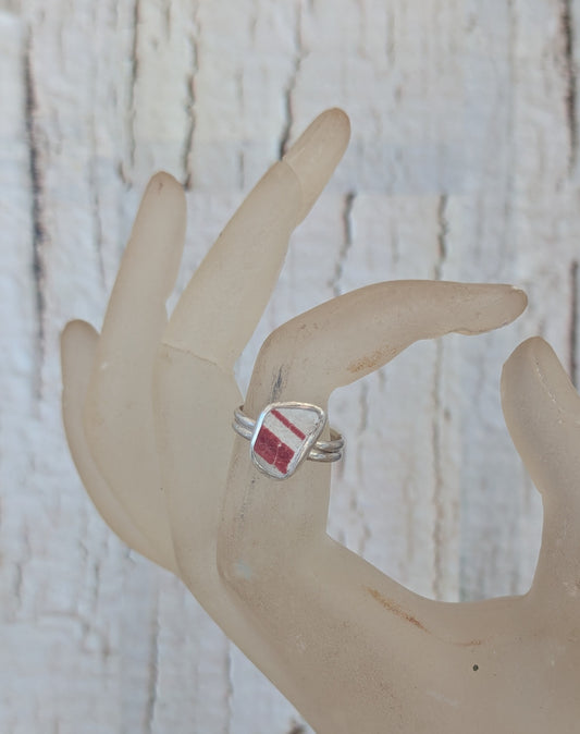 Red and White Sea Pottery Ring