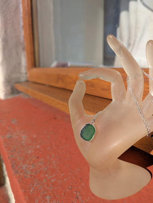 Green Sea Glass Necklace with Swirl
