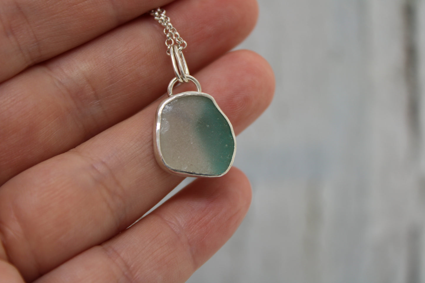 White and Teal Sea Glass Necklace