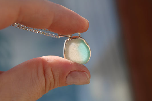 White and Teal Sea Glass Necklace