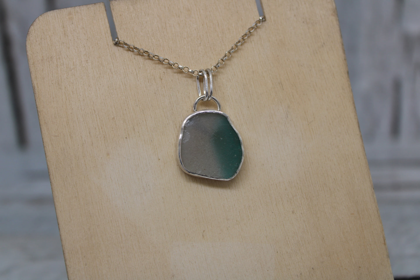 White and Teal Sea Glass Necklace