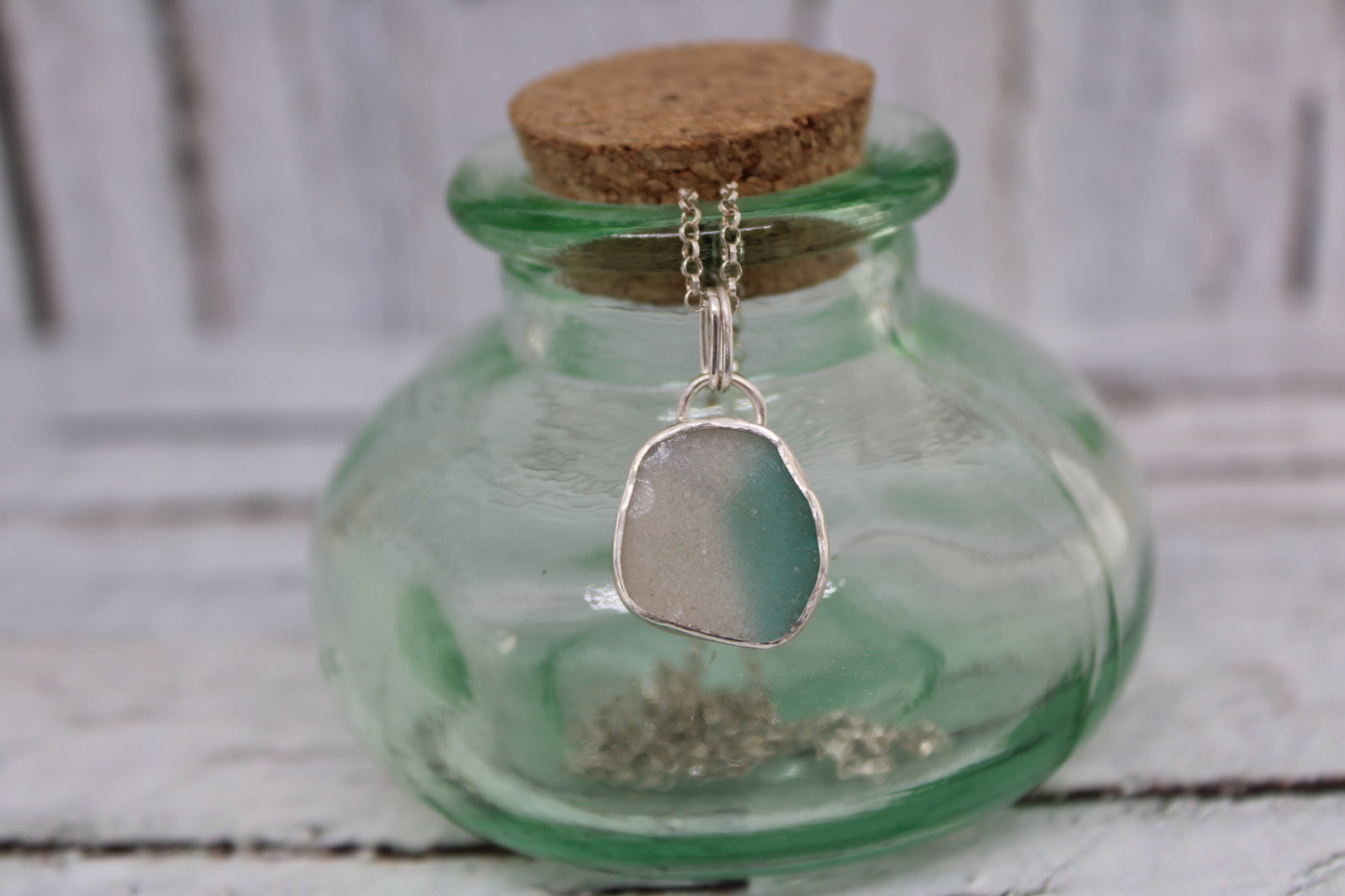White and Teal Sea Glass Necklace