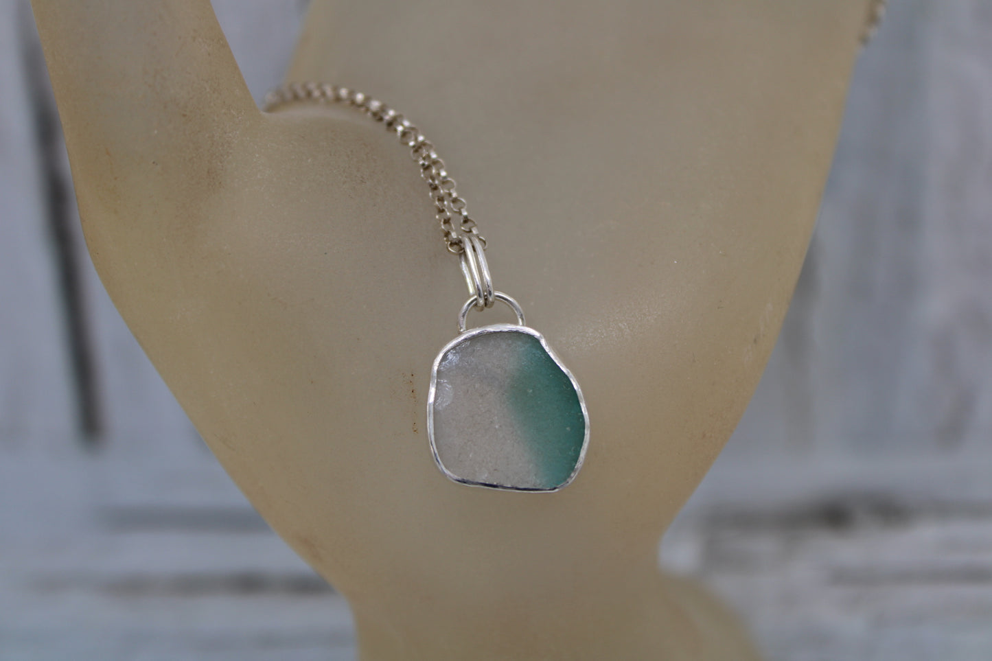 White and Teal Sea Glass Necklace