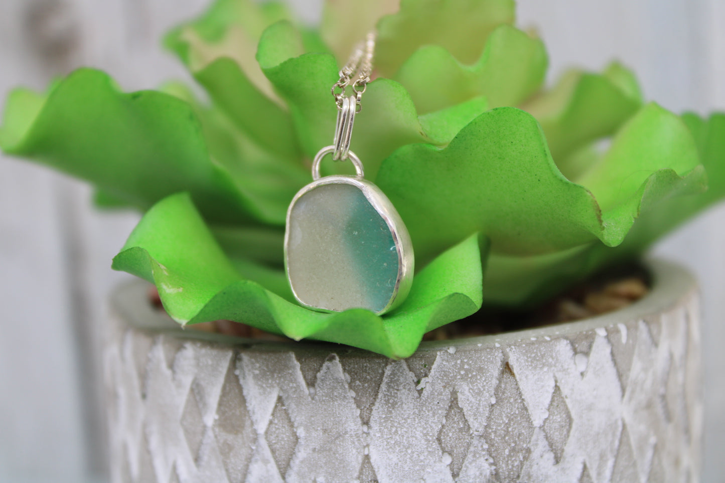 White and Teal Sea Glass Necklace