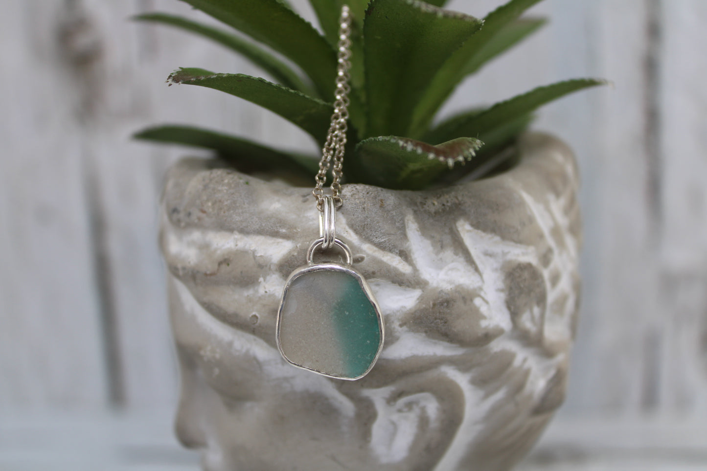 White and Teal Sea Glass Necklace