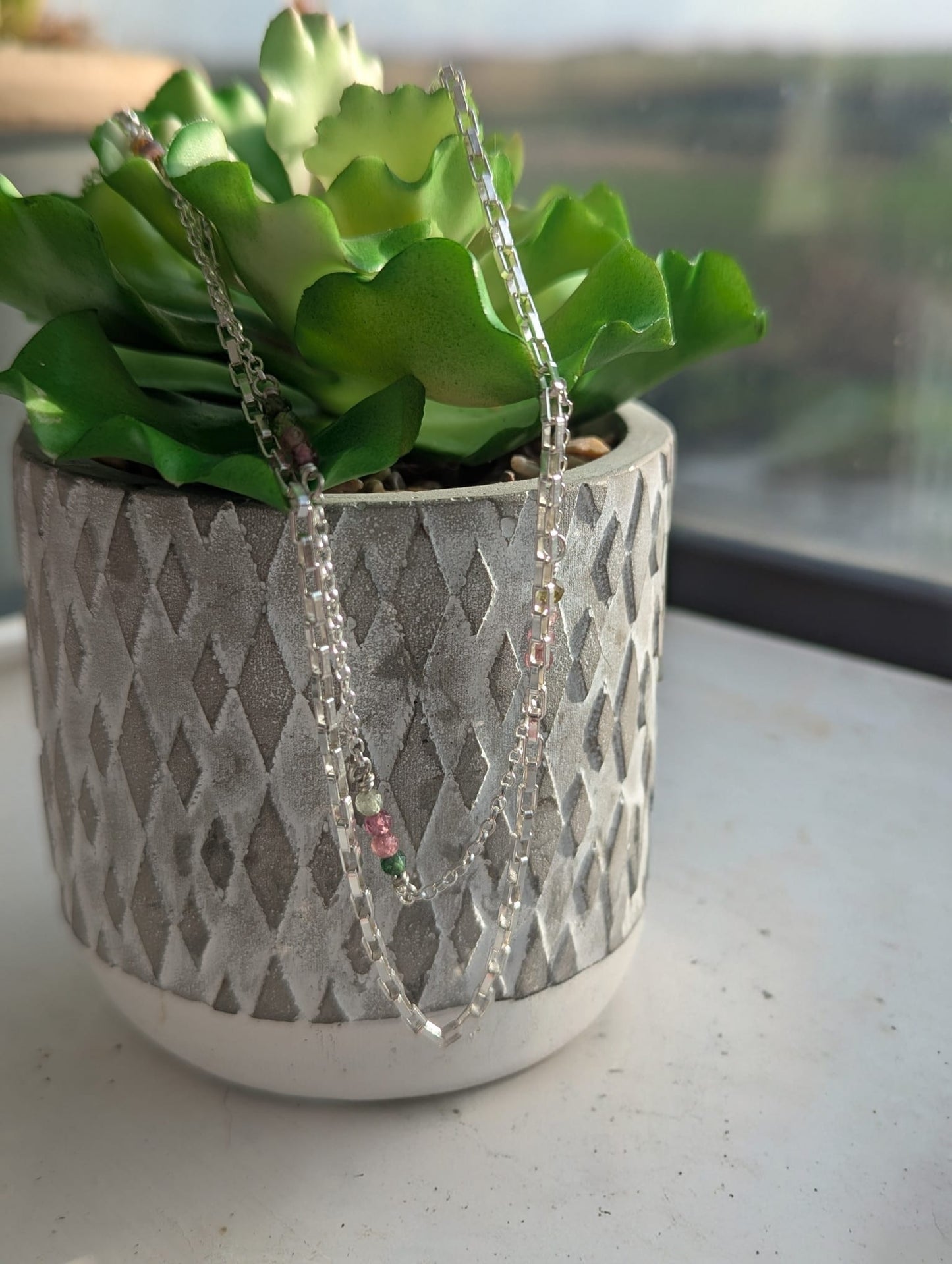 Watermelon Tourmaline Double Layer Necklace