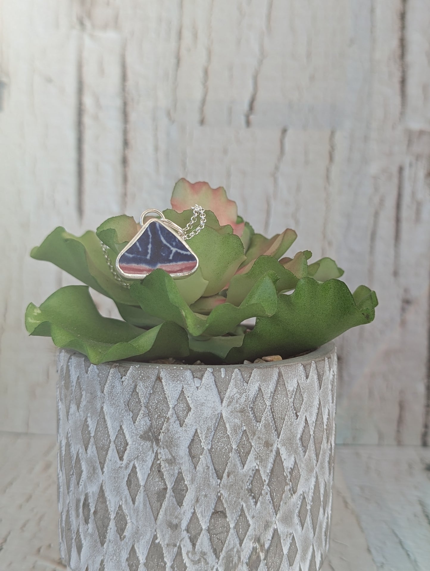 Red and Blue Sea Glass Pottery Pendant