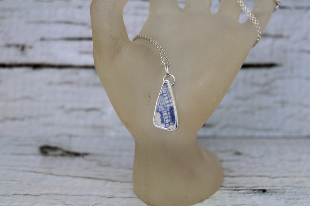 White And Blue Sea Pottery Necklace