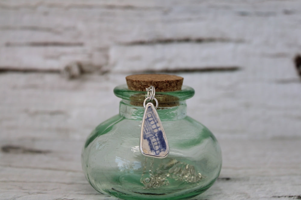 White And Blue Sea Pottery Necklace