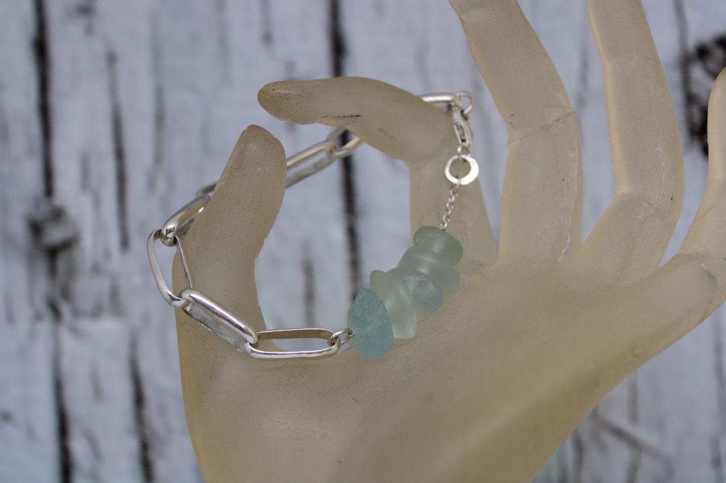 Paperclip Chain and Sea Glass Bracelet