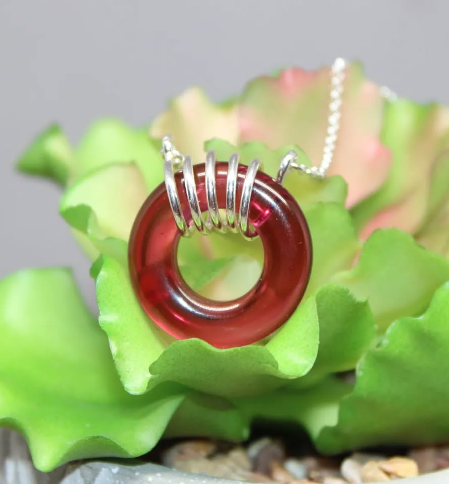 Red Glass Donut Necklace