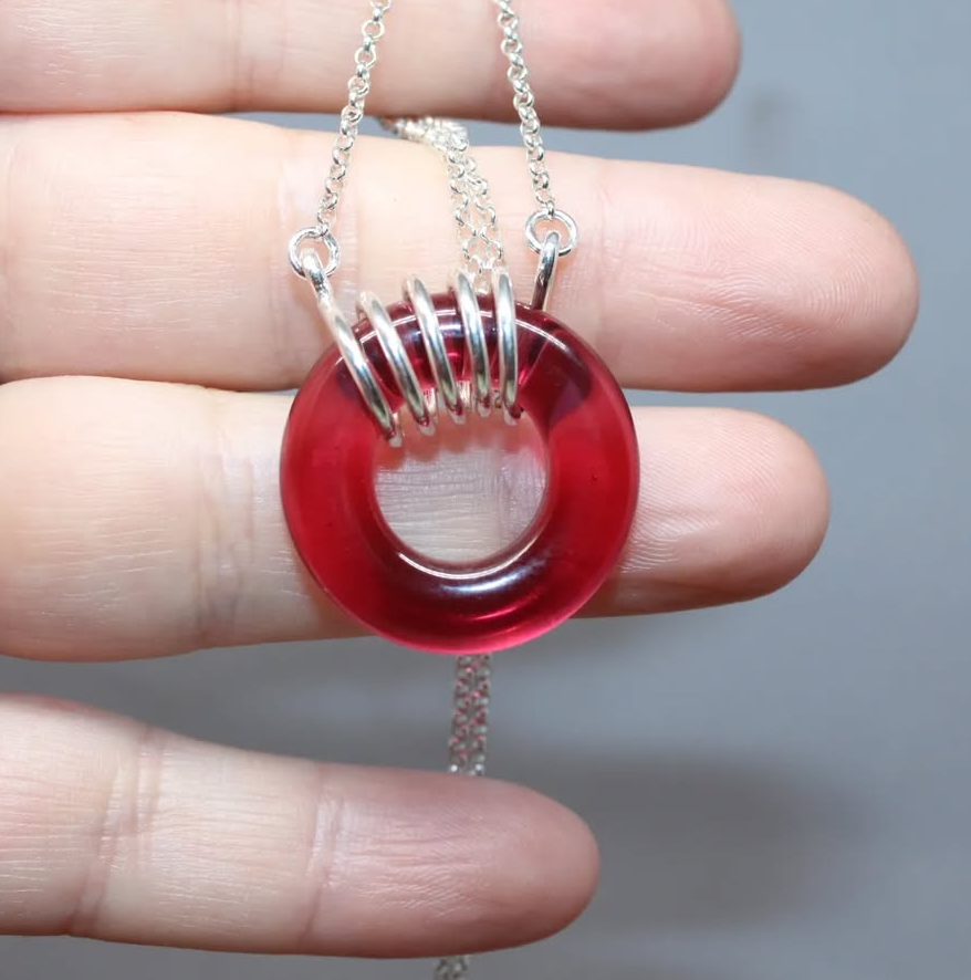 Red Glass Donut Necklace