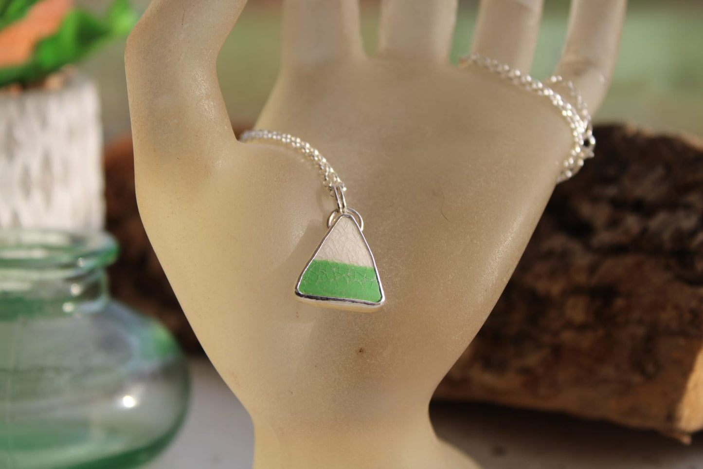 Green And White Sea Pottery Necklace