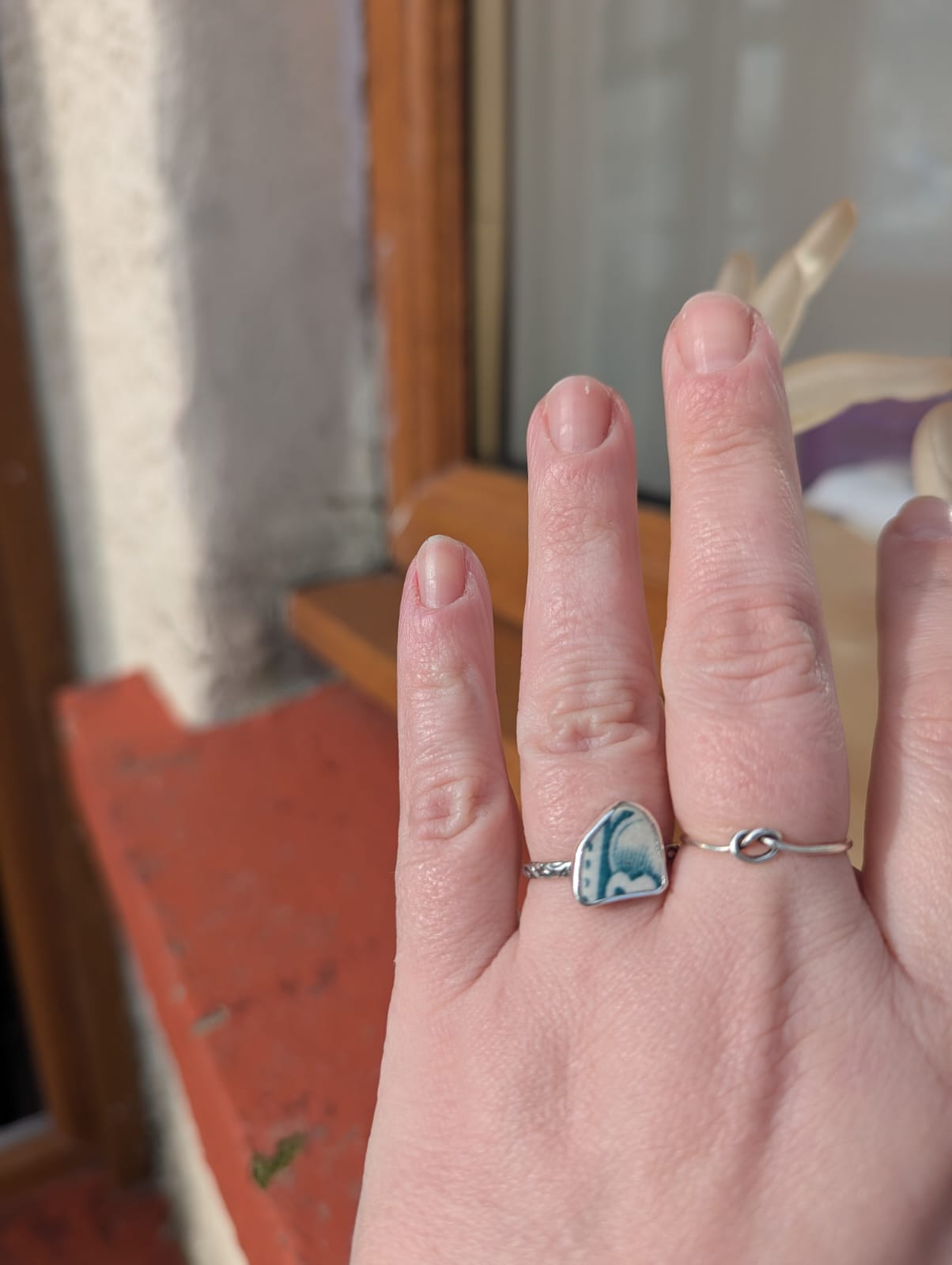 Teal and White Sea Pottery Ring