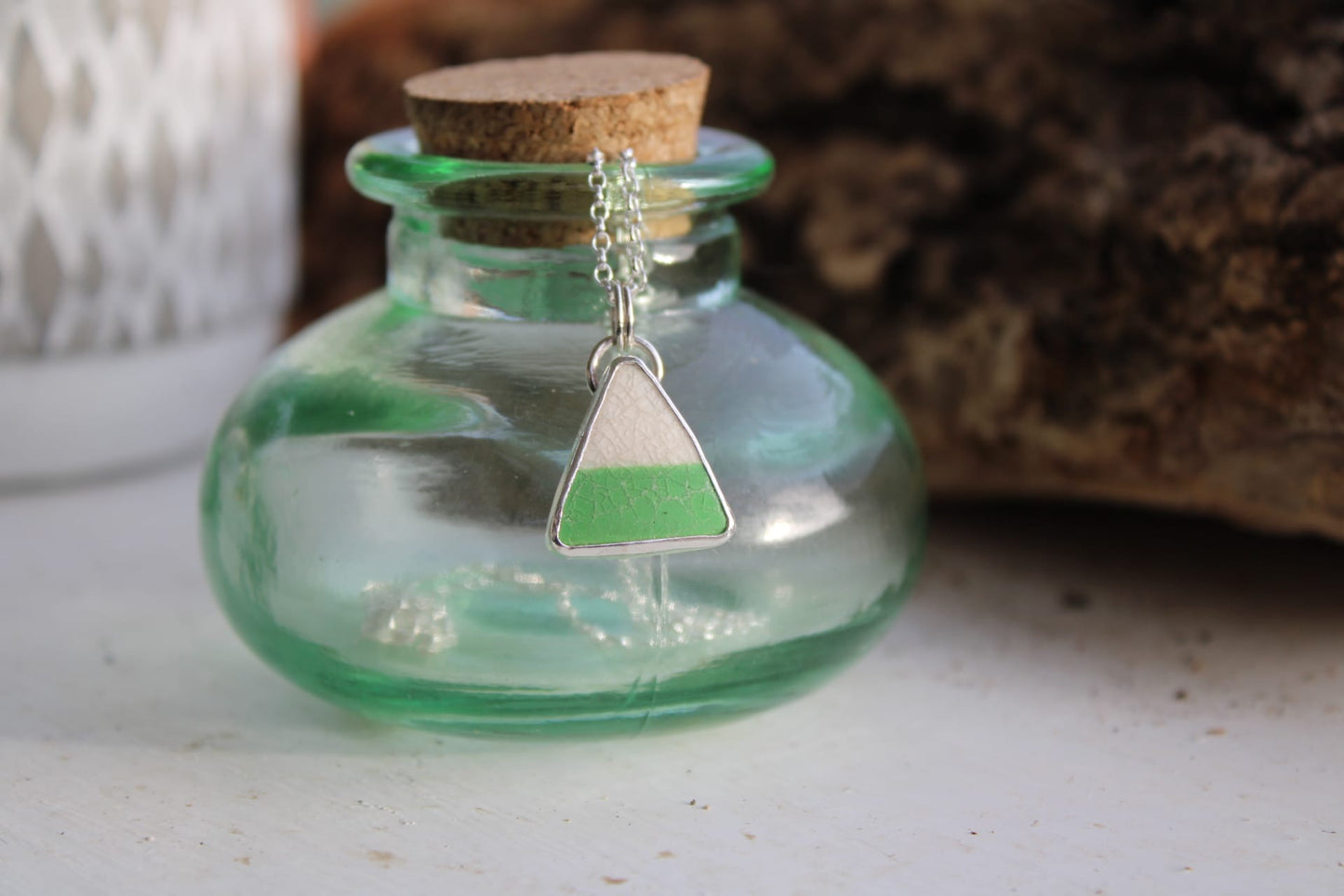 Green And White Sea Pottery Necklace