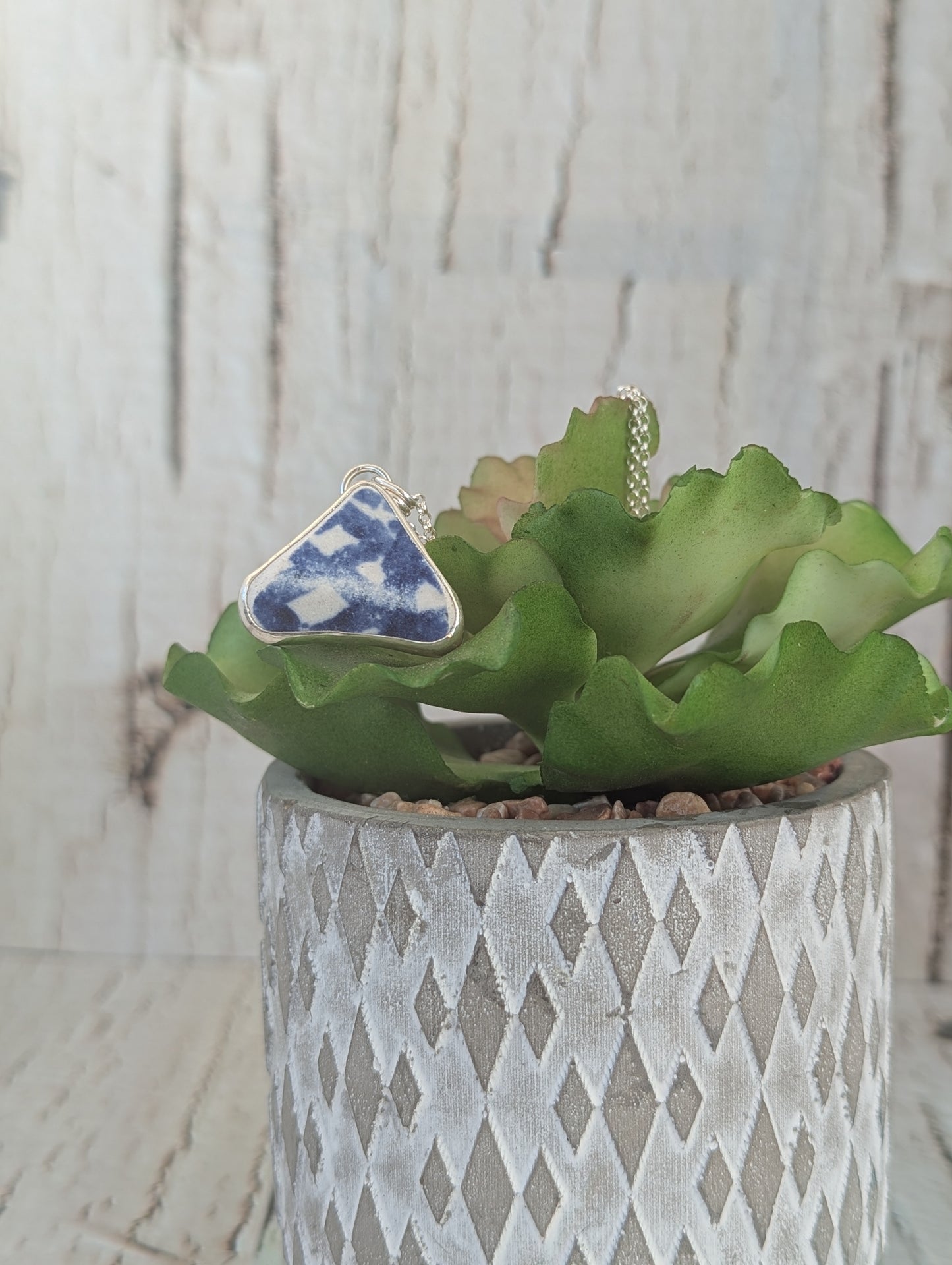 Blue and White Sea Glass Pottery Necklace