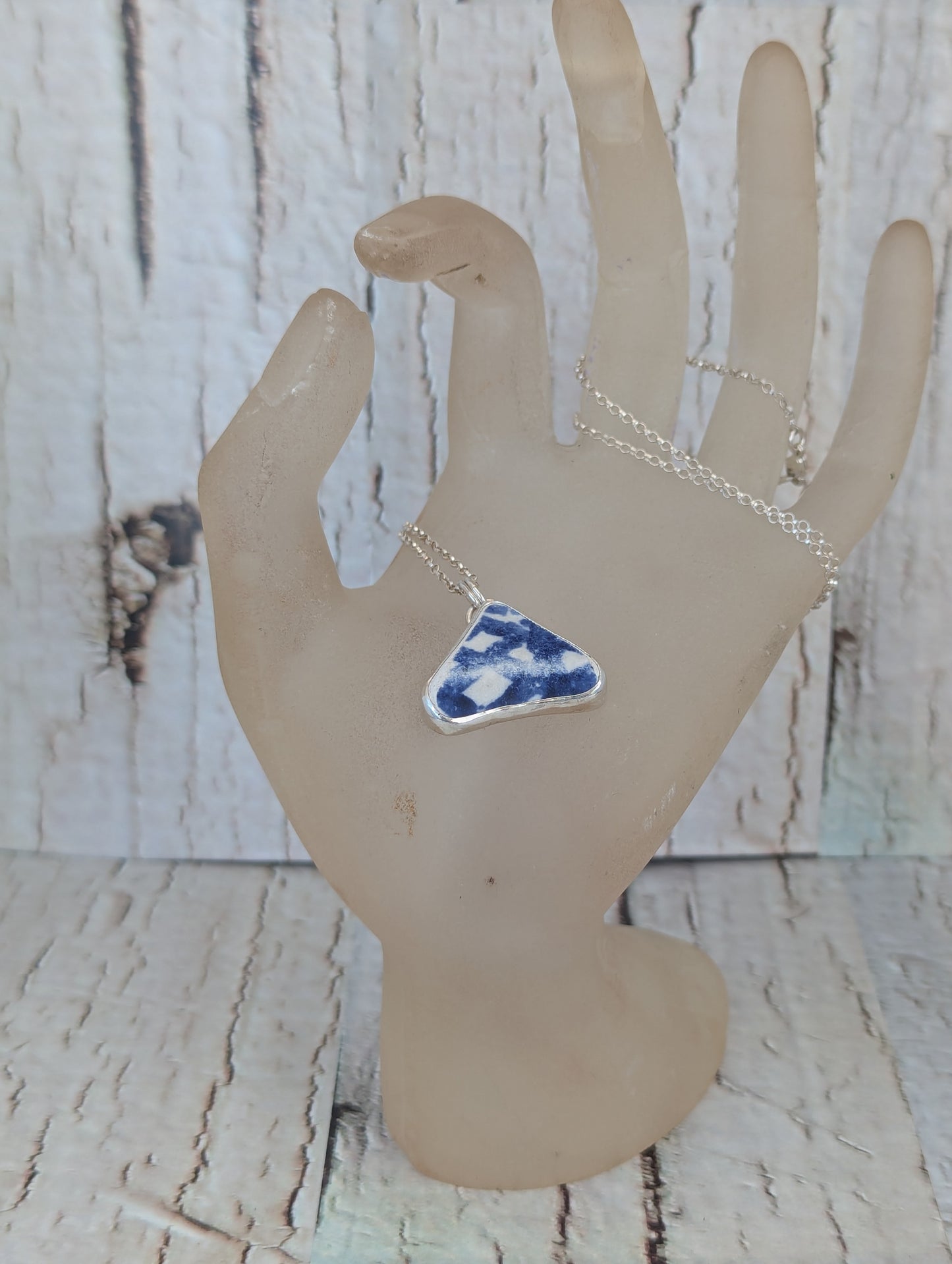Blue and White Sea Glass Pottery Necklace