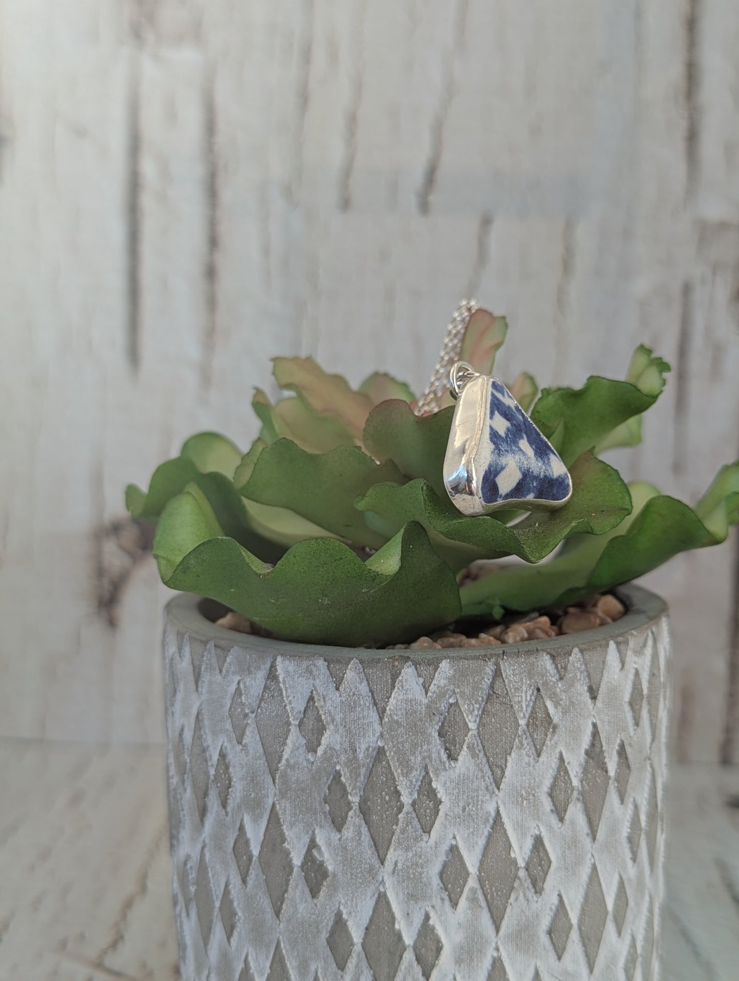 Blue and White Sea Glass Pottery Necklace
