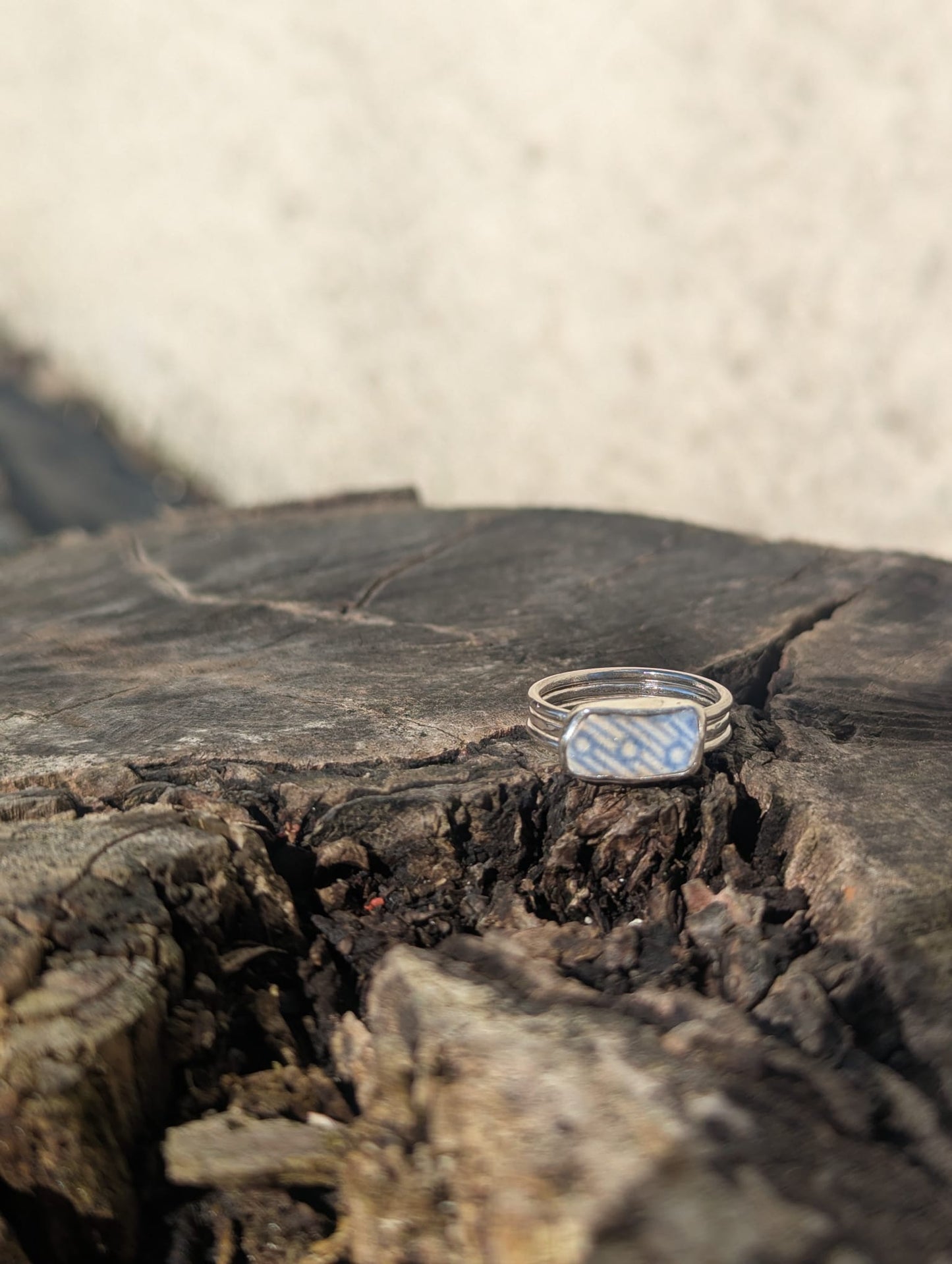 Stripes, and Dots Sea Pottery Ring
