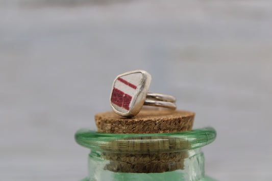 Red and White Sea Pottery Ring
