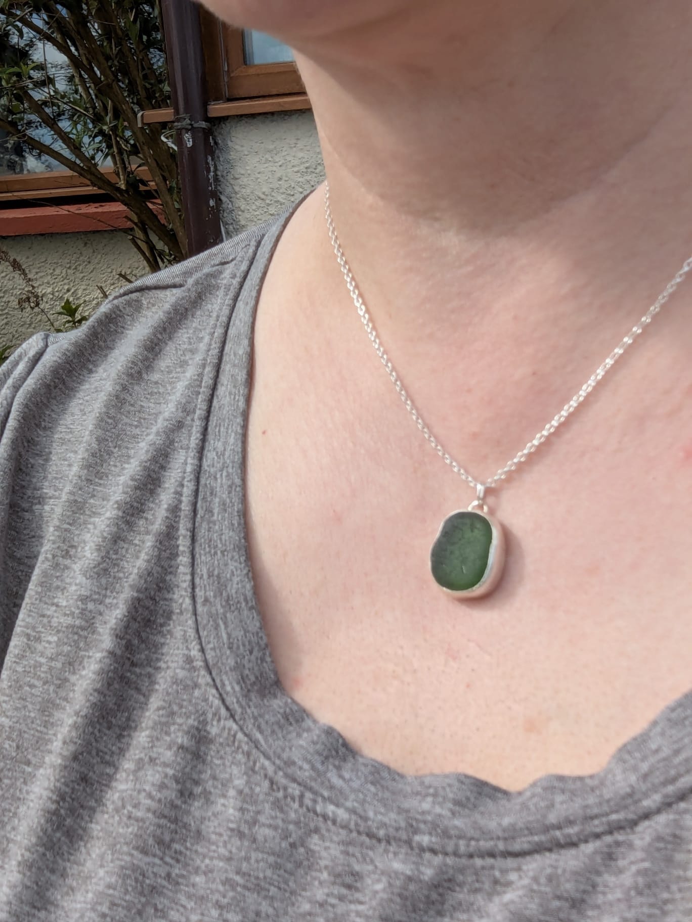 Green Sea Glass Necklace with Swirl