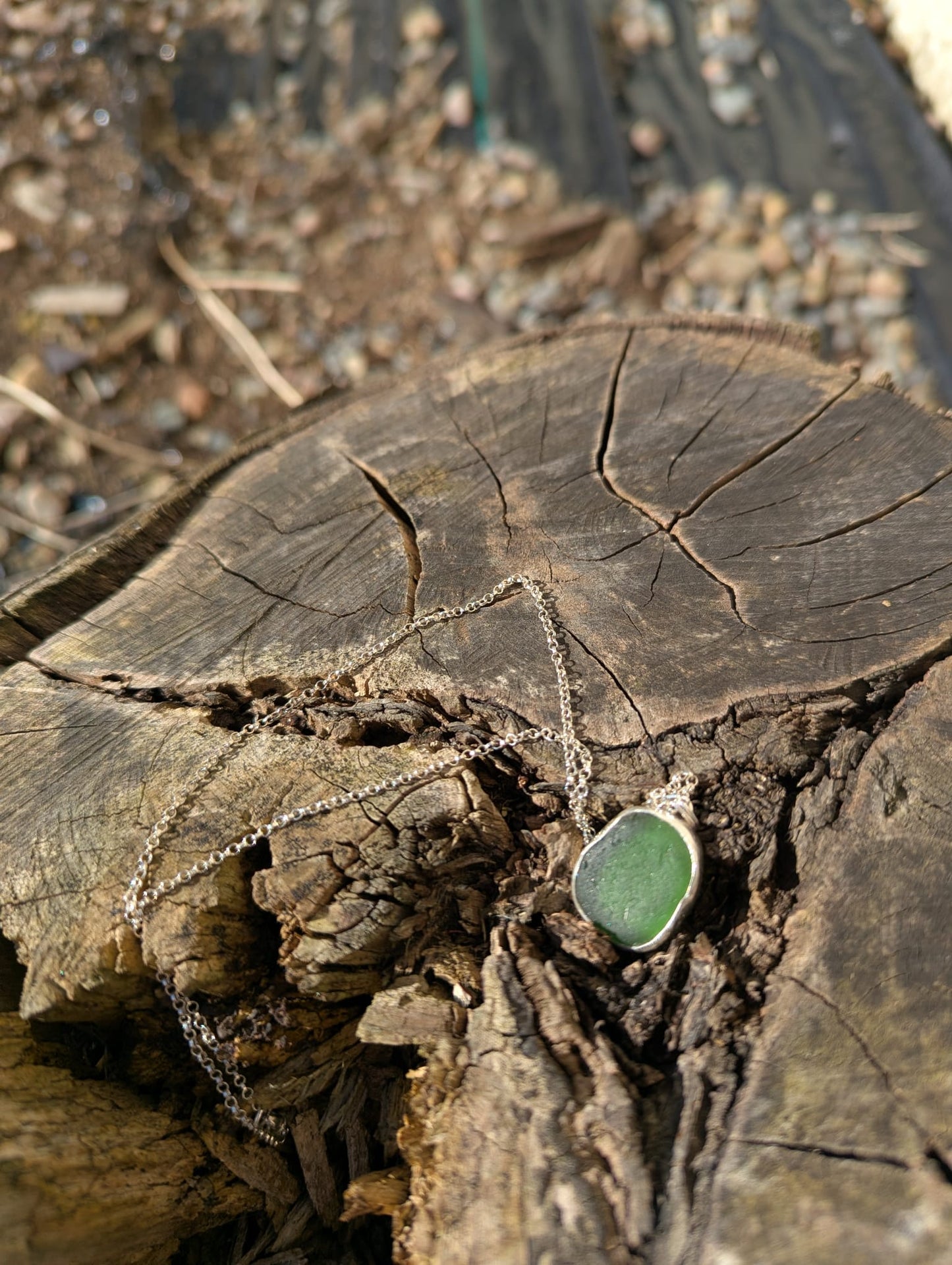 Green Sea Glass Necklace with Swirl