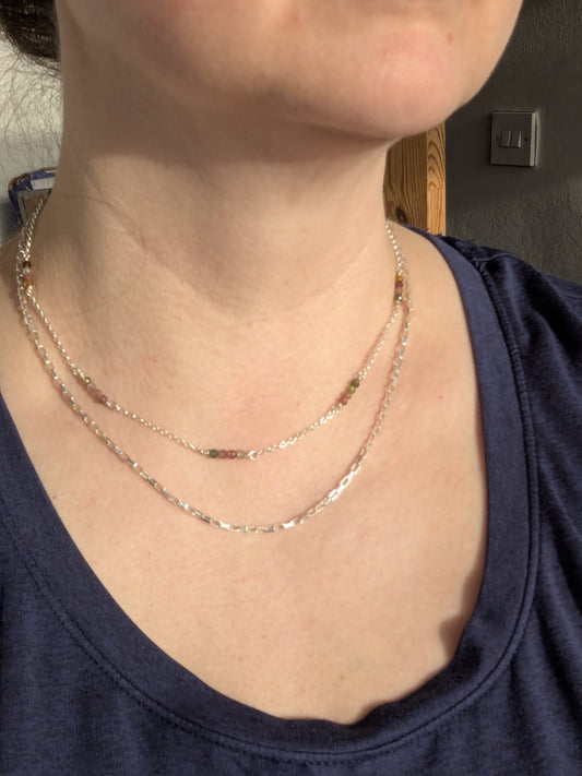 Watermelon Tourmaline Double Layer Necklace
