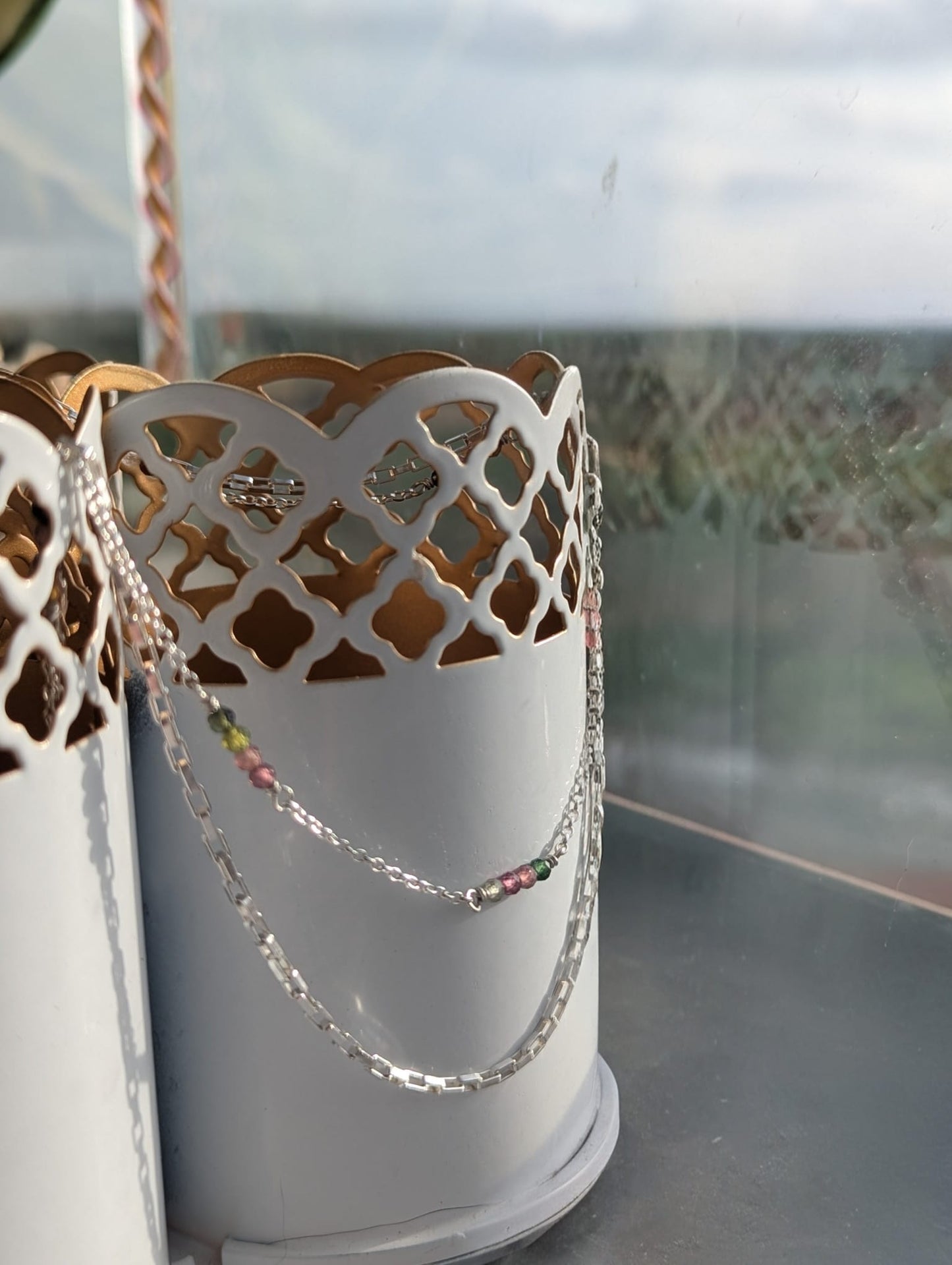 Watermelon Tourmaline Double Layer Necklace