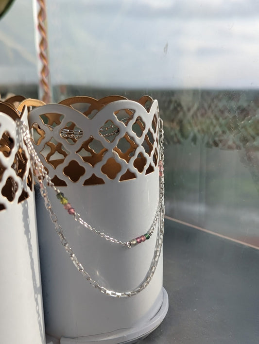 Watermelon Tourmaline Double Layer Necklace